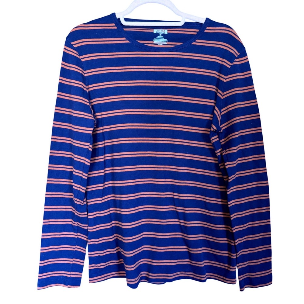 Duluth Trading Co Womens Striped Top M Orange Blue‎ Long Sleeve Cotton Top